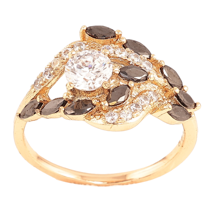 Каблучка Xuping колір Позолота 18K "Візерунок з чорними кристалами" фото №14