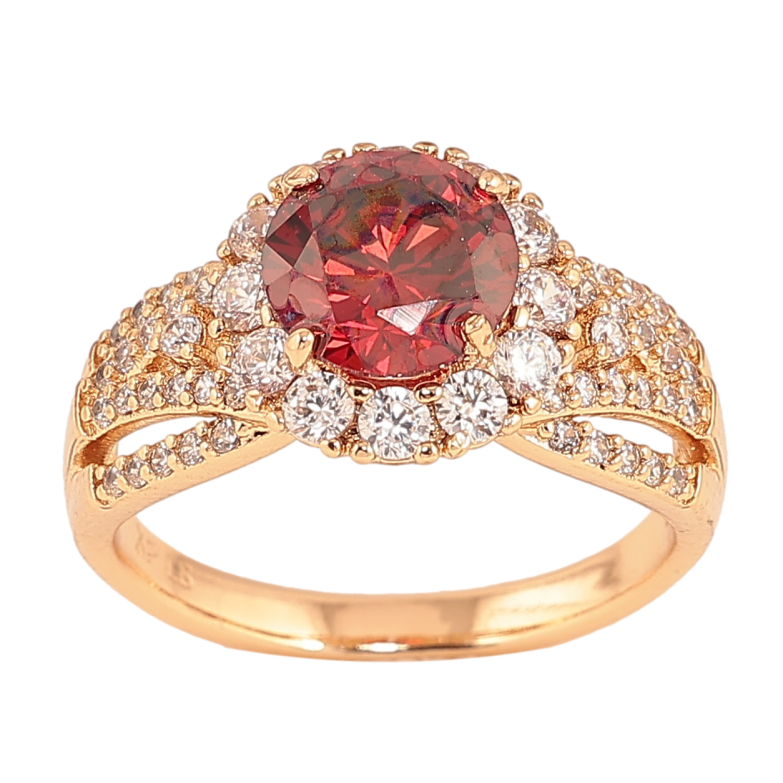 Каблучка Xuping колір Позолота 18K "Візерунок з червоним кристалом" фото №1