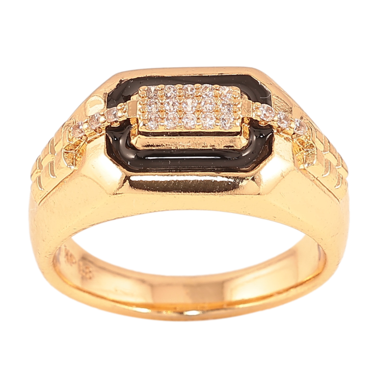 Перстень Xuping цвет Позолота 18K "Узор с кристаллами и черной эмалью"  фото №7