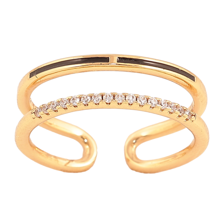 Кольцо Xuping цвет Позолота 18K "Двойная шинка с кристаллами и черной эмалью" фото №23