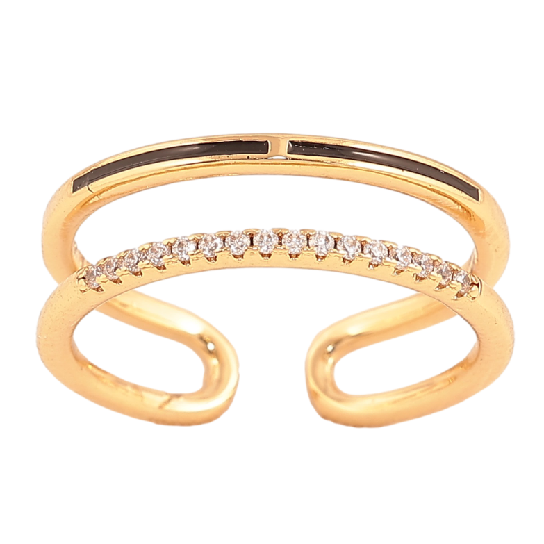 Кольцо Xuping цвет Позолота 18K "Двойная шинка с кристаллами и черной эмалью" фото №1