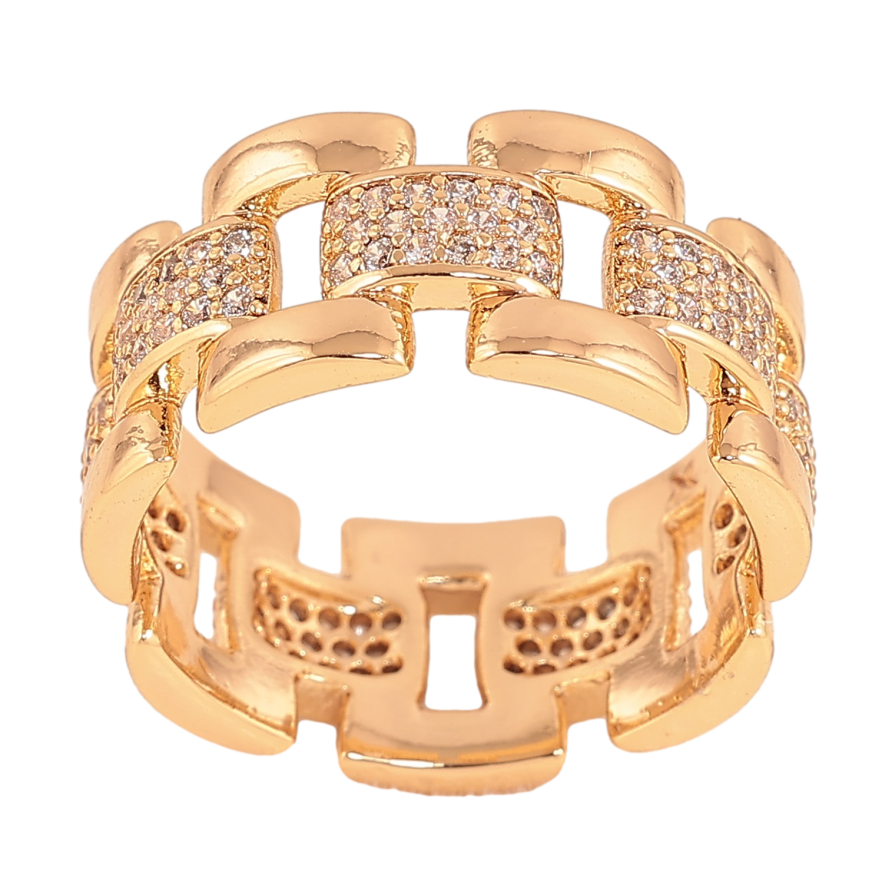 Кольцо Xuping цвет Позолота 18K "Узор с кристаллами" шир. 10мм фото №1 Кольцо Xuping цвет Позолота 18K "Узор с кристаллами" шир. 10мм фото №1
