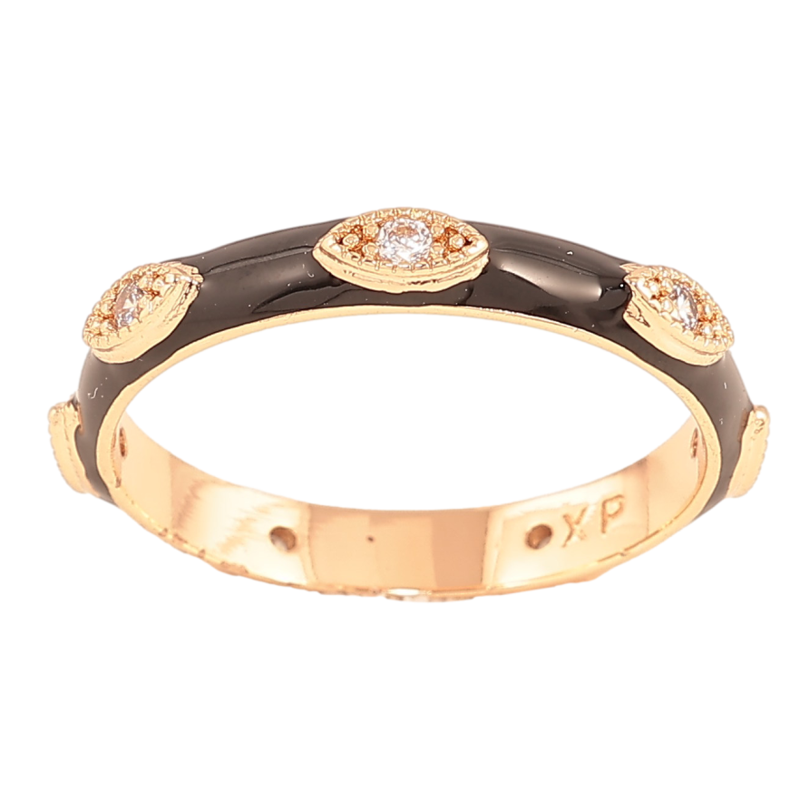 Каблучка Xuping колір Позолота 18K "Візерунок з кристалами і чорною емаллю" шир. 3мм фото №1