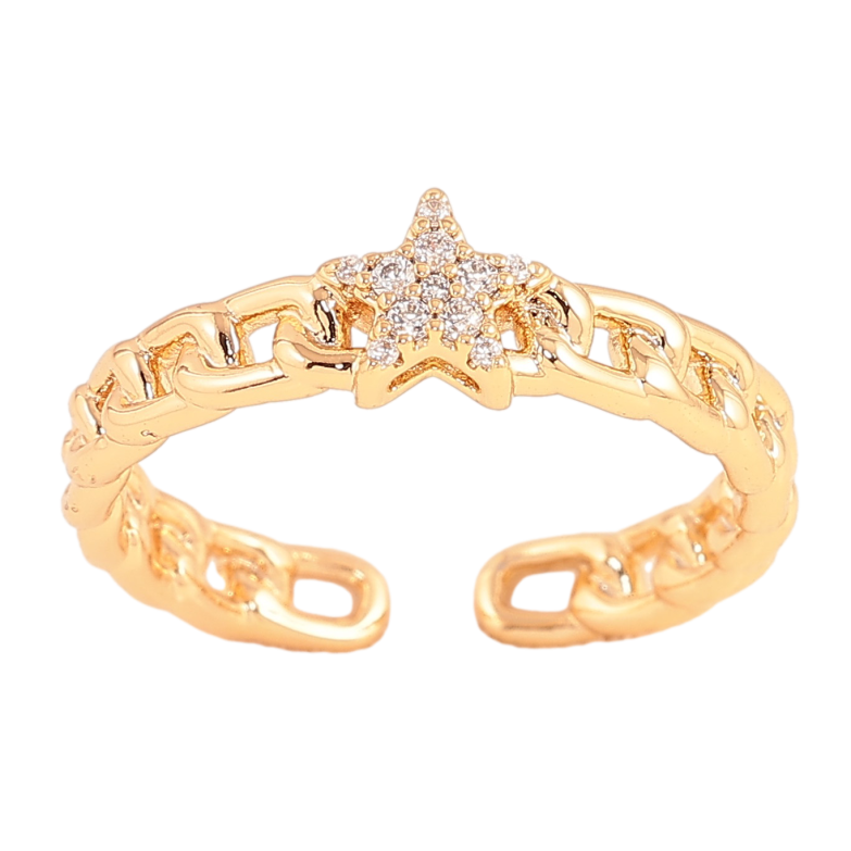 Каблучка Xuping колір Позолота 18K "Візерунок ланцюжок із зіркою" фото №1 Каблучка Xuping колір Позолота 18K "Візерунок ланцюжок із зіркою" фото №1