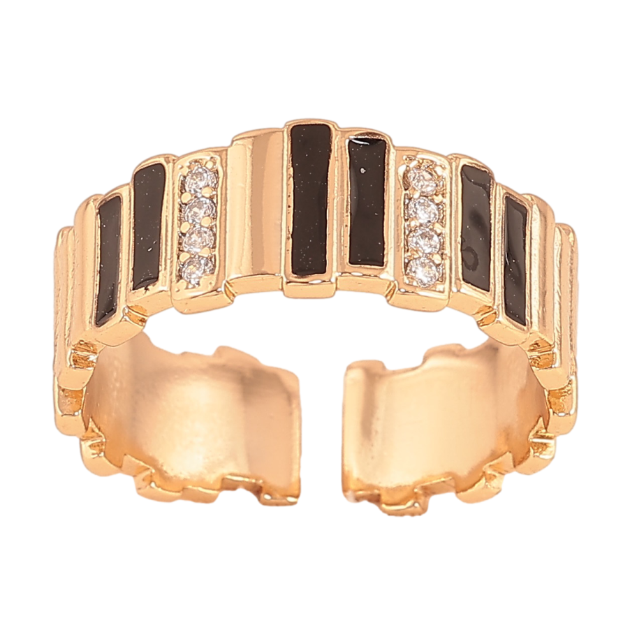 Кольцо Xuping цвет Позолота 18K "Узор с кристаллами и черной эмалью" фото №1