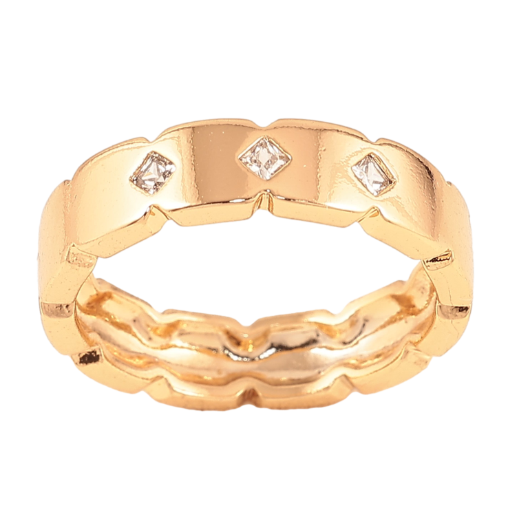 Каблучка Xuping колір Позолота 18K "Візерунок з кристалами" шир. 5мм фото №5 Каблучка Xuping колір Позолота 18K "Візерунок з кристалами" шир. 5мм фото №5