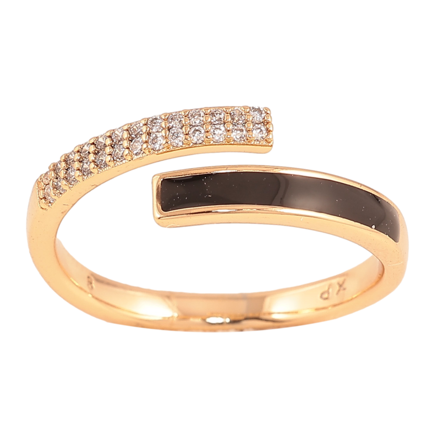 Каблучка Xuping колір Позолота 18K "Візерунок з кристалами і чорною емаллю" фото №1