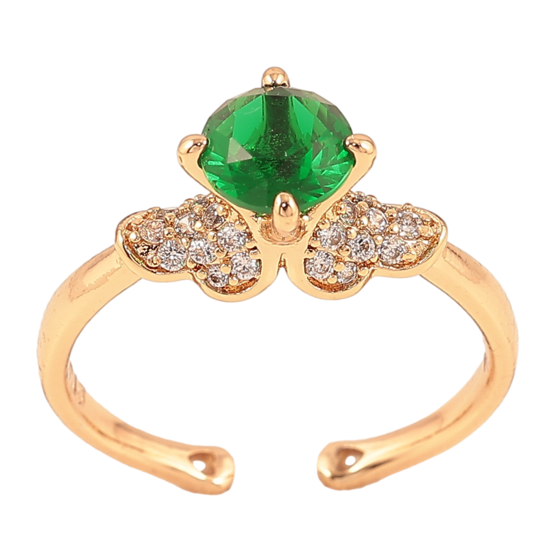 Кольцо Xuping цвет Позолота 18K "Узор с зеленым кристаллом" фото №1 Кольцо Xuping цвет Позолота 18K "Узор с зеленым кристаллом" фото №1