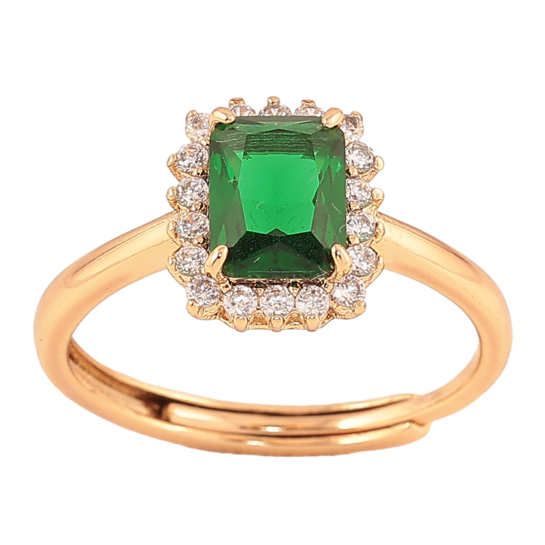 Кольцо Xuping цвет Позолота 18K "Зеленый кристалл в обрамлении"  фото №1