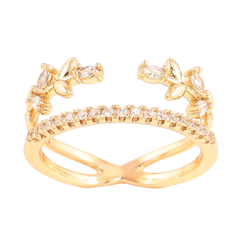 Кольцо Xuping цвет позолота 18K узор веточки с кристаллами фото №1 Кольцо Xuping цвет позолота 18K узор веточки с кристаллами фото №1