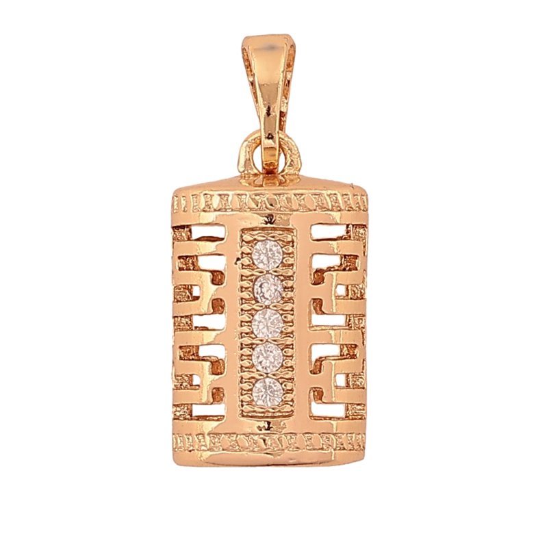 Кулон Xuping цвет Позолота 18K "Цилиндр с резным меандровым узором и дорожками кристаллов" для цепочки до 5мм фото №1