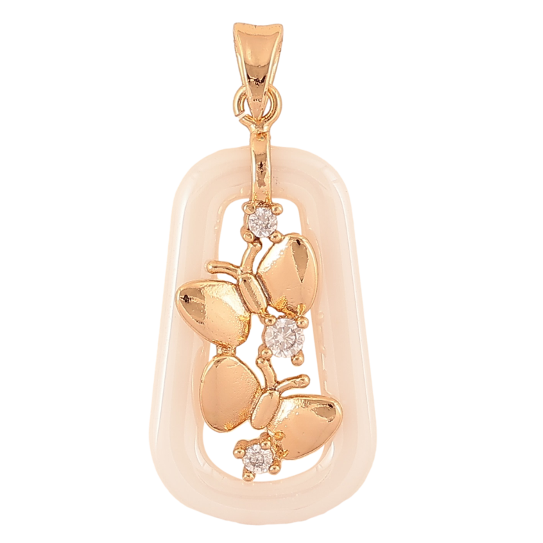 Кулон Xuping цвет Позолота 18K "Фигурная подвеска из белой керамики с бабочками" для цепочки до 4мм фото №1