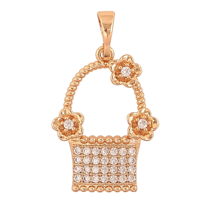 Кулон Xuping цвет Позолота 18K "Корзинка с цветочками и кристаллами" для цепочки до 5мм фото №10