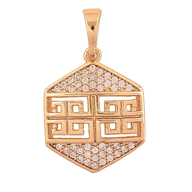 Кулон Xuping цвет Позолота 18K "Резной меандровый орнамент с инкрустацией кристаллами" для цепочки до 5мм фото №1 Кулон Xuping цвет Позолота 18K "Резной меандровый орнамент с инкрустацией кристаллами" для цепочки до 5мм фото №1