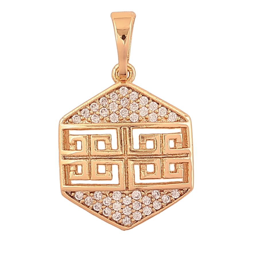 Кулон Xuping цвет Позолота 18K "Резной меандровый орнамент с инкрустацией кристаллами" для цепочки до 5мм фото №1 Кулон Xuping цвет Позолота 18K "Резной меандровый орнамент с инкрустацией кристаллами" для цепочки до 5мм фото №1