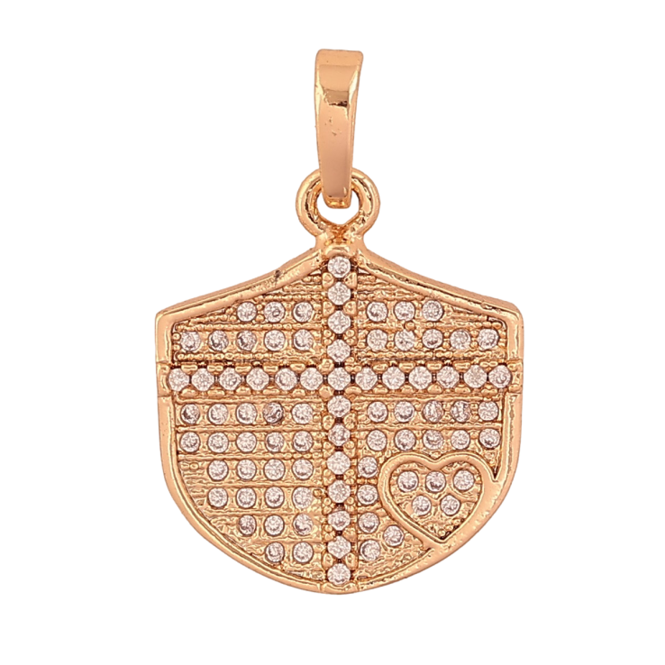 Кулон Xuping цвет Позолота 18K "Щит с крестом и сердцем инкрустация кристаллами" для цепочки до 5мм фото №10