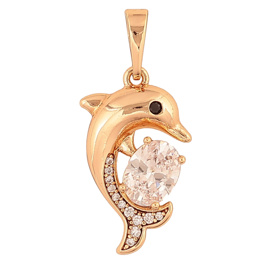 Кулон Xuping колір Позолота 18K "Дельфін з кристалом" для ланцюжка до 6мм фото №1