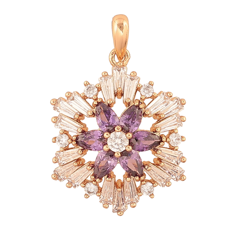 Кулон Xuping цвет Позолота 18К "Снежинка с сиреневыми кристаллами" для цепочки до 2мм фото №2