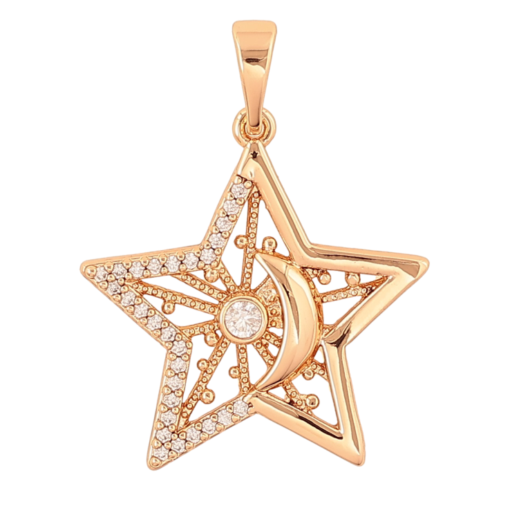 Кулон Xuping цвет Позолота 18K "Звезда с луной и кристаллами" для цепочки до 5мм фото №12