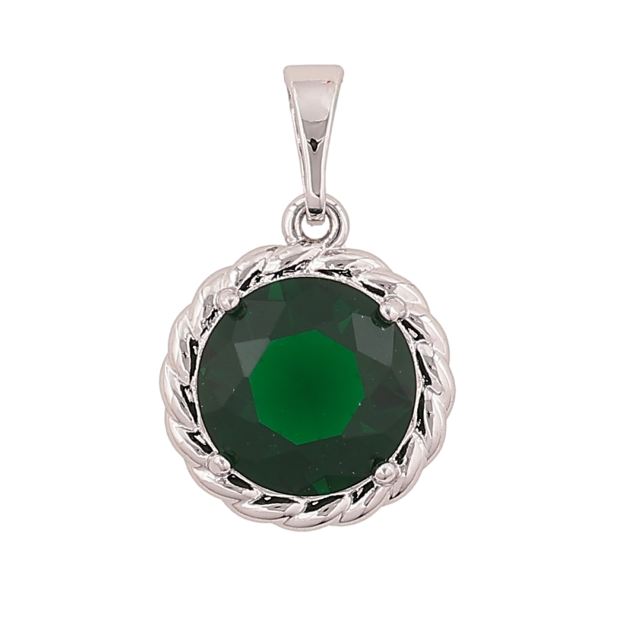 Кулон Xuping цвет Родий "Зеленый кристалл" для цепочки до 5мм фото №1