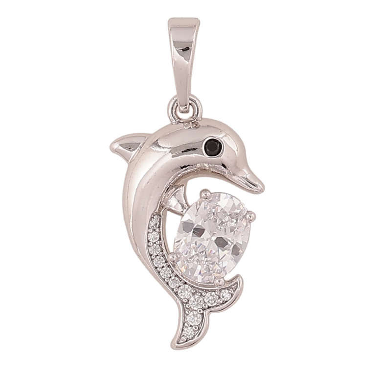 Кулон Xuping колір Родій "Дельфін з кристалом" для ланцюжка до 6мм фото №1