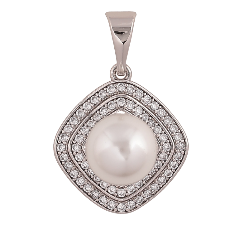 Кулон Xuping колір Родій "Ромб з перлиною та кристалами" для ланцюжка до 7мм фото №5