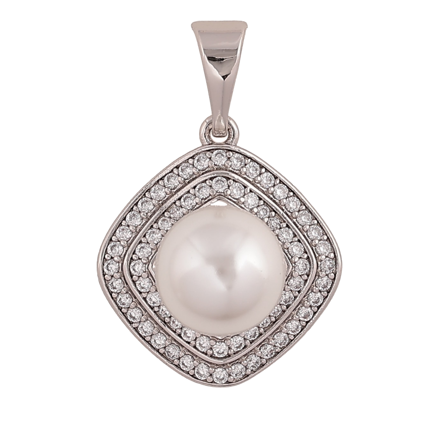 Кулон Xuping цвет Родий "Ромб с жемчужиной и кристаллами" для цепочки до 7мм фото №1