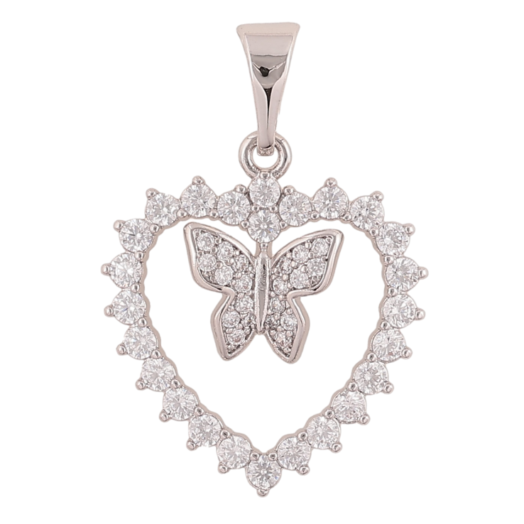 Кулон Xuping цвет Родий "Сердечко с бабочкой" для цепочки до 7мм фото №7