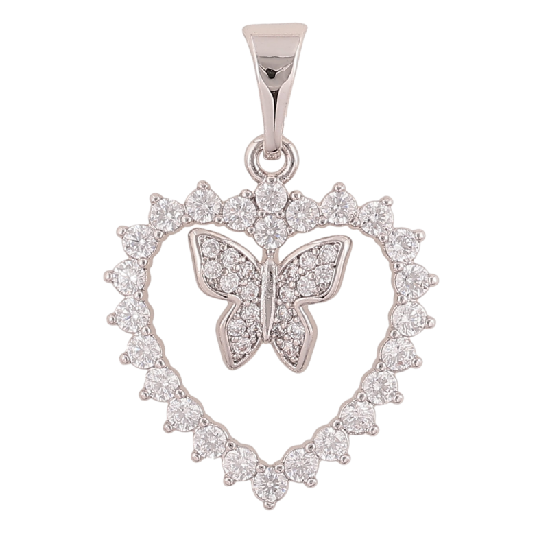 Кулон Xuping колір Родій "Серце з метеликом" для ланцюжка до 7мм фото №1