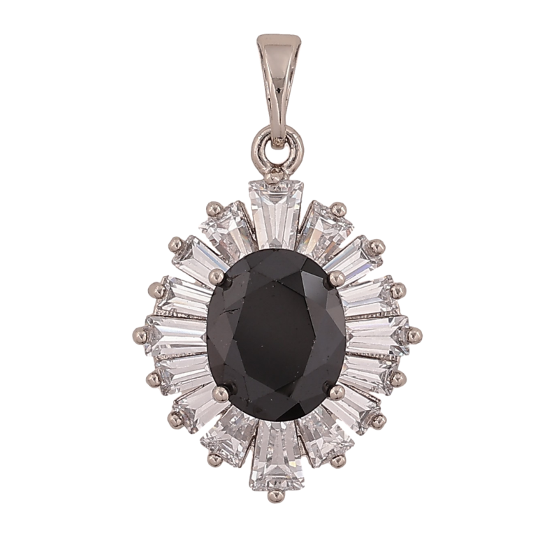 Кулон Xuping цвет Родий "Черный кристалл в лучистом обрамлении" для цепочки до 5мм фото №1