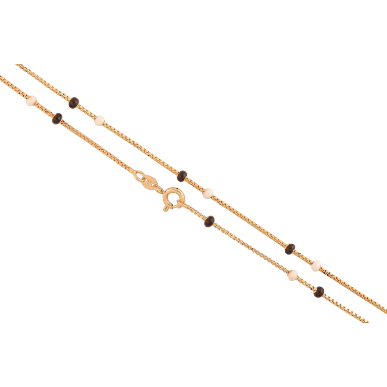Цепочка Xuping цвет Позолота 18K "Плетение Венецианское с черно-белыми бусинами" длина 45см х 1-3мм фото №1