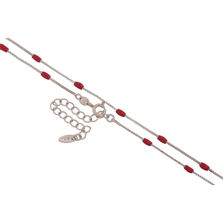 Ланцюжок Xuping колір Родій "Плетіння Венеціанське з червоними намистинами" довжина 45-50см х 3мм фото №7
