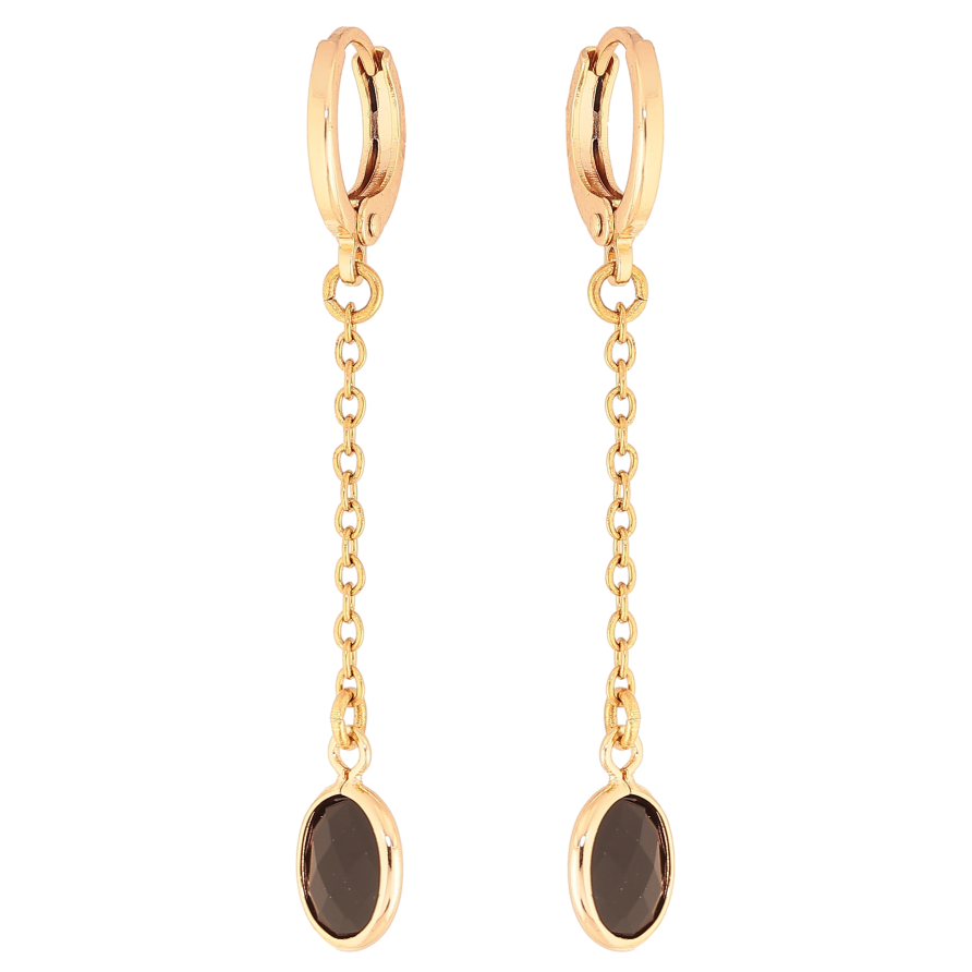 Серьги Xuping M&L цвет 18K подвески на колечках "Черные кристаллы на цепочках" фото №1