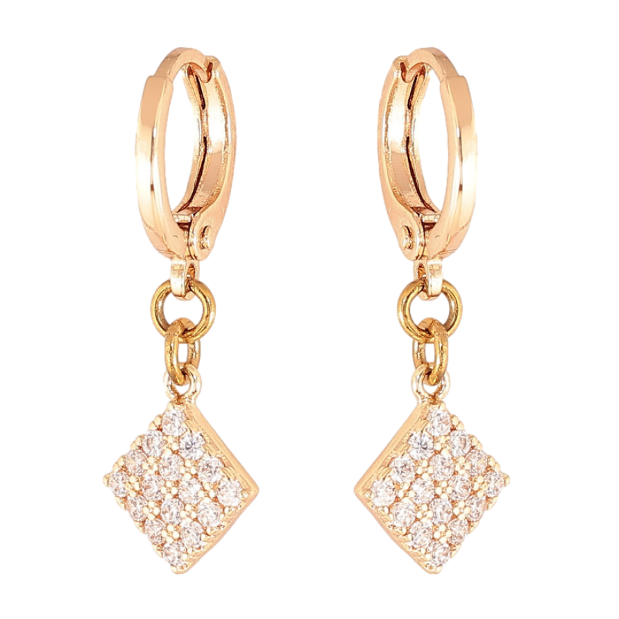 Серьги Xuping M&L цвет 18K подвески на колечках "Ромбы с кристаллами" фото №1