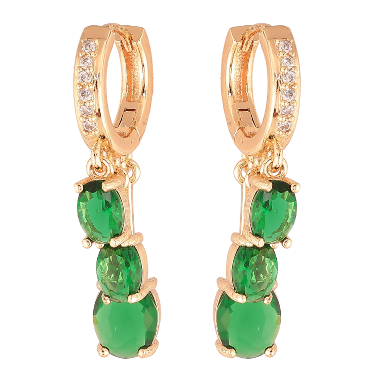 Сережки Xuping M&L колір 18K підвіски на колечках "Підвіски з зеленими кристалами" фото №5 Сережки Xuping M&L колір 18K підвіски на колечках "Підвіски з зеленими кристалами" фото №5