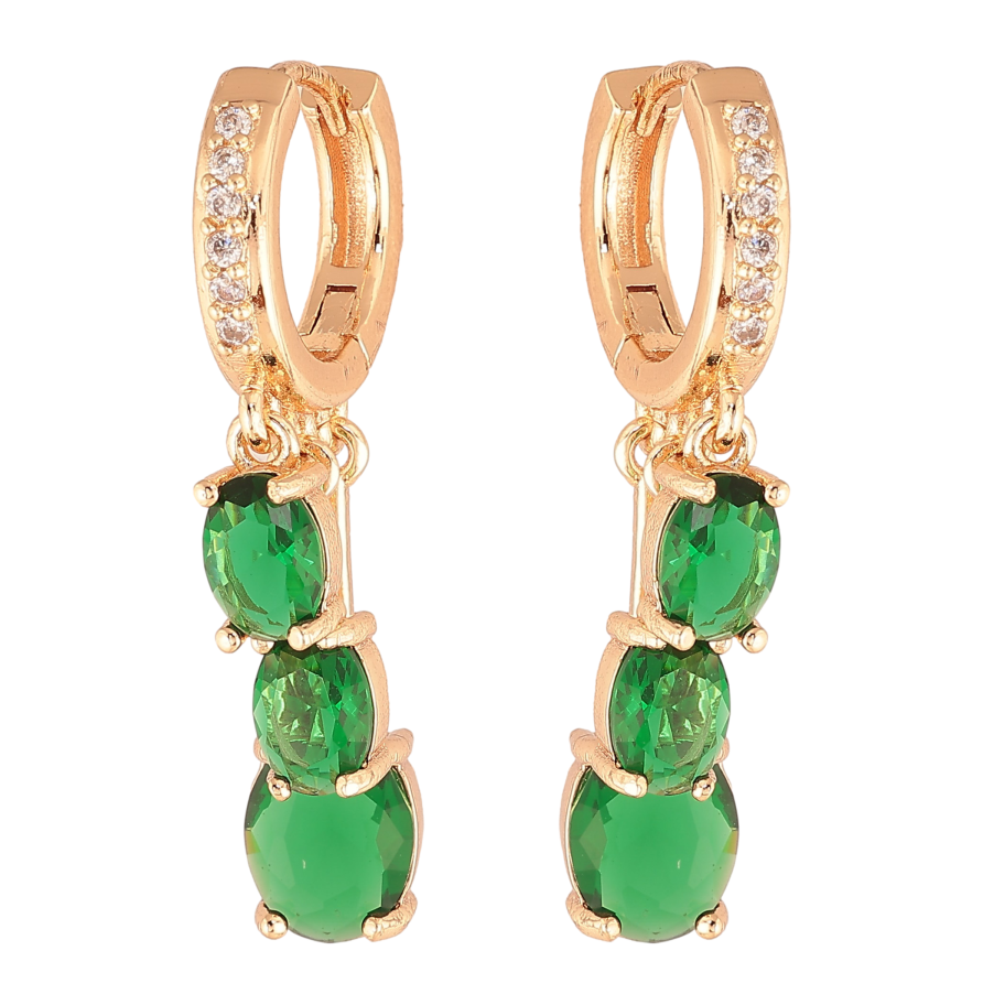 Сережки Xuping M&L колір 18K підвіски на колечках "Підвіски з зеленими кристалами" фото №1