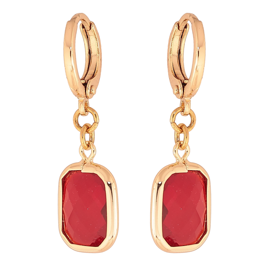 Сережки Xuping M&L колір 18K підвіски на колечках "Червоний кристал" фото №1 Сережки Xuping M&L колір 18K підвіски на колечках "Червоний кристал" фото №1