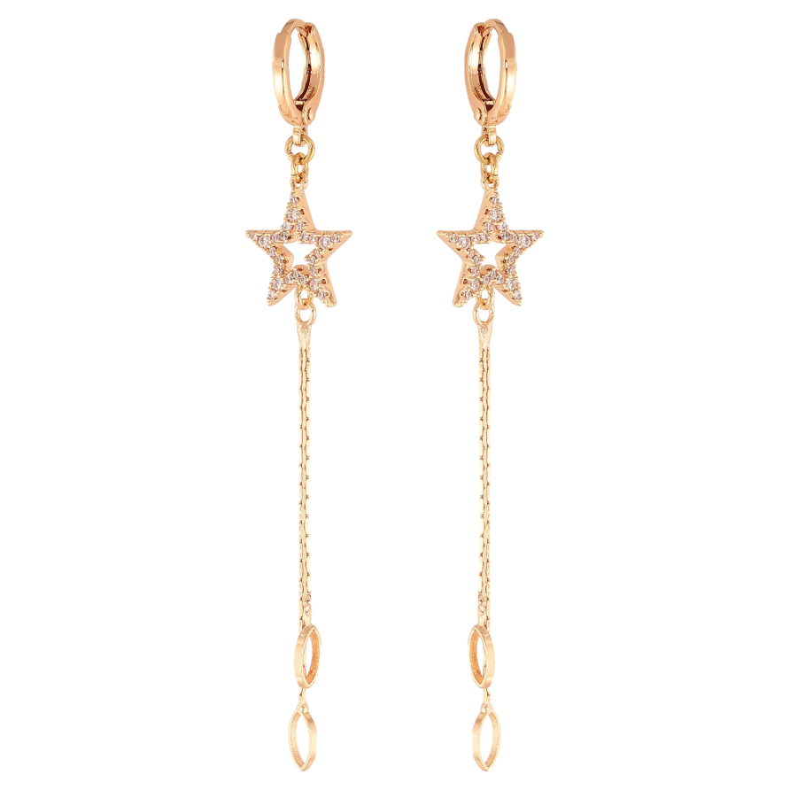 Сережки Xuping M&L колір 18K підвіски на колечках "Зірки з кристалами" фото №1