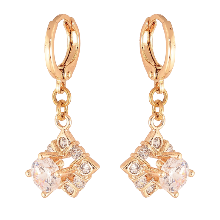 Серьги Xuping M&L цвет 18K подвески на колечках "Ромбовые подвески с кристаллами" фото №2 Серьги Xuping M&L цвет 18K подвески на колечках "Ромбовые подвески с кристаллами" фото №2