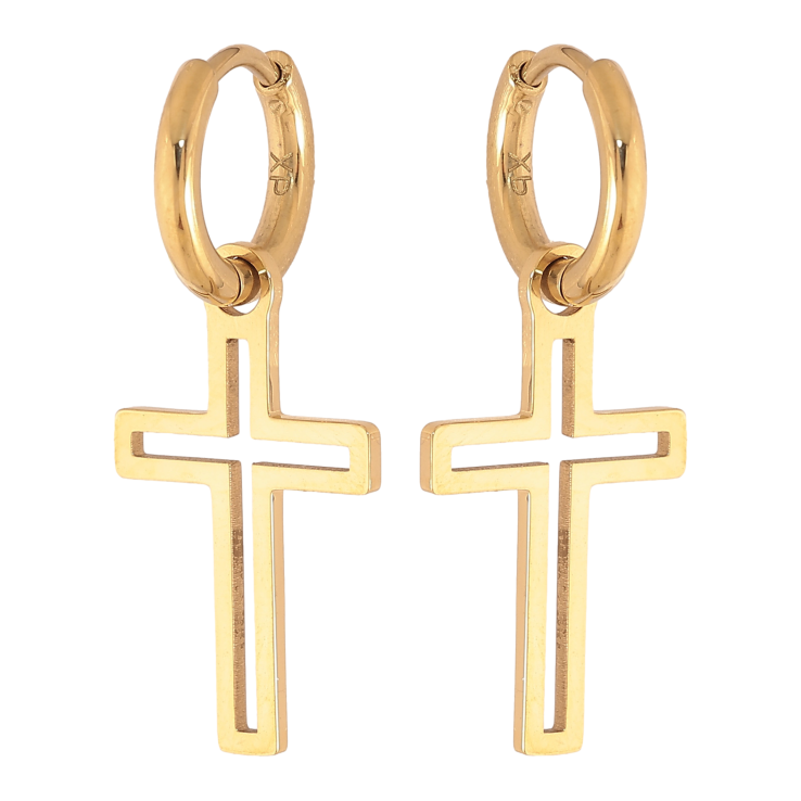 Сережки Xuping TTM Stainless Steel колір 14K підвіски на колечках "Хрестики" 2 в 1 - text_photo_image 21