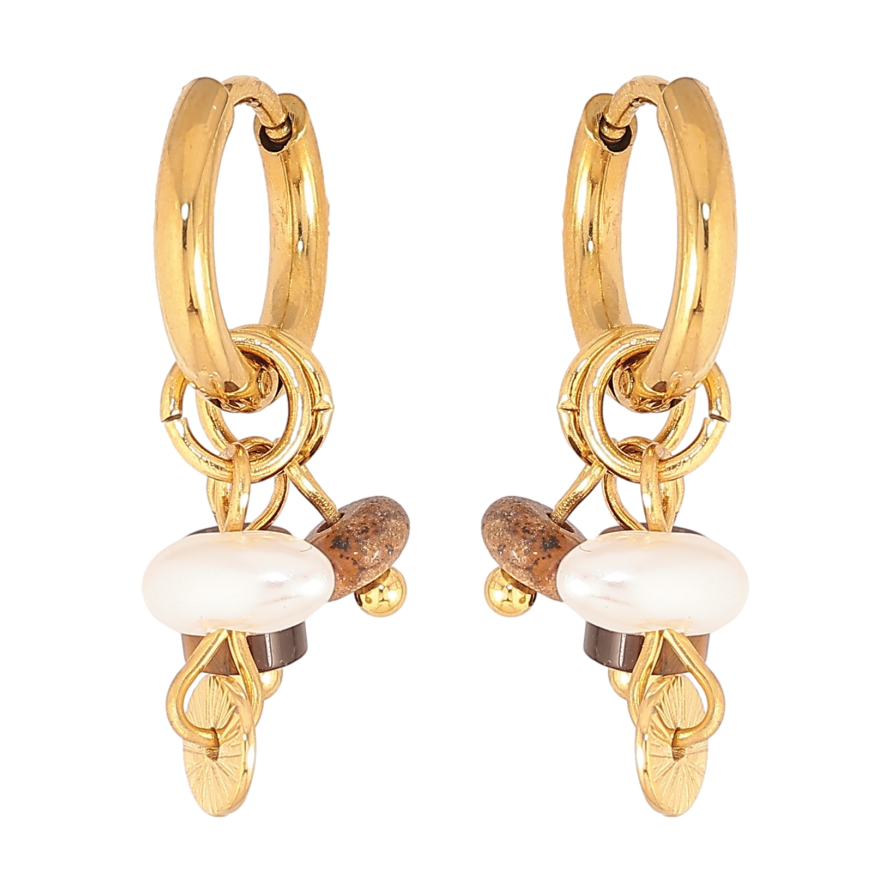 Сережки Xuping TTM Stainless Steel колір 14К підвіски на колечках "Підвіски з намистин" 2 в 1 фото №1