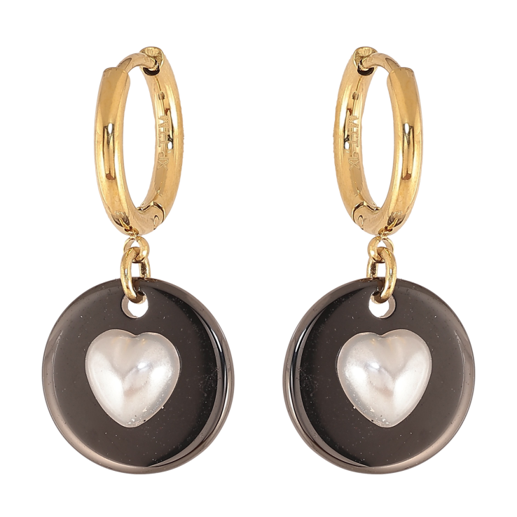 Сережки Xuping TTM Stainless Steel колір 14К підвіски на колечках "Кругі підвіски з перлинними серцями" фото №9