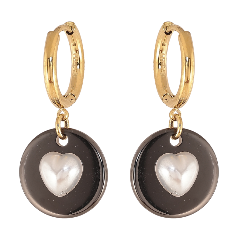 Серьги Xuping TTM Stainless Steel цвет 14К подвески на колечках "Круглые подвески с жемчужными сердечками" фото №1