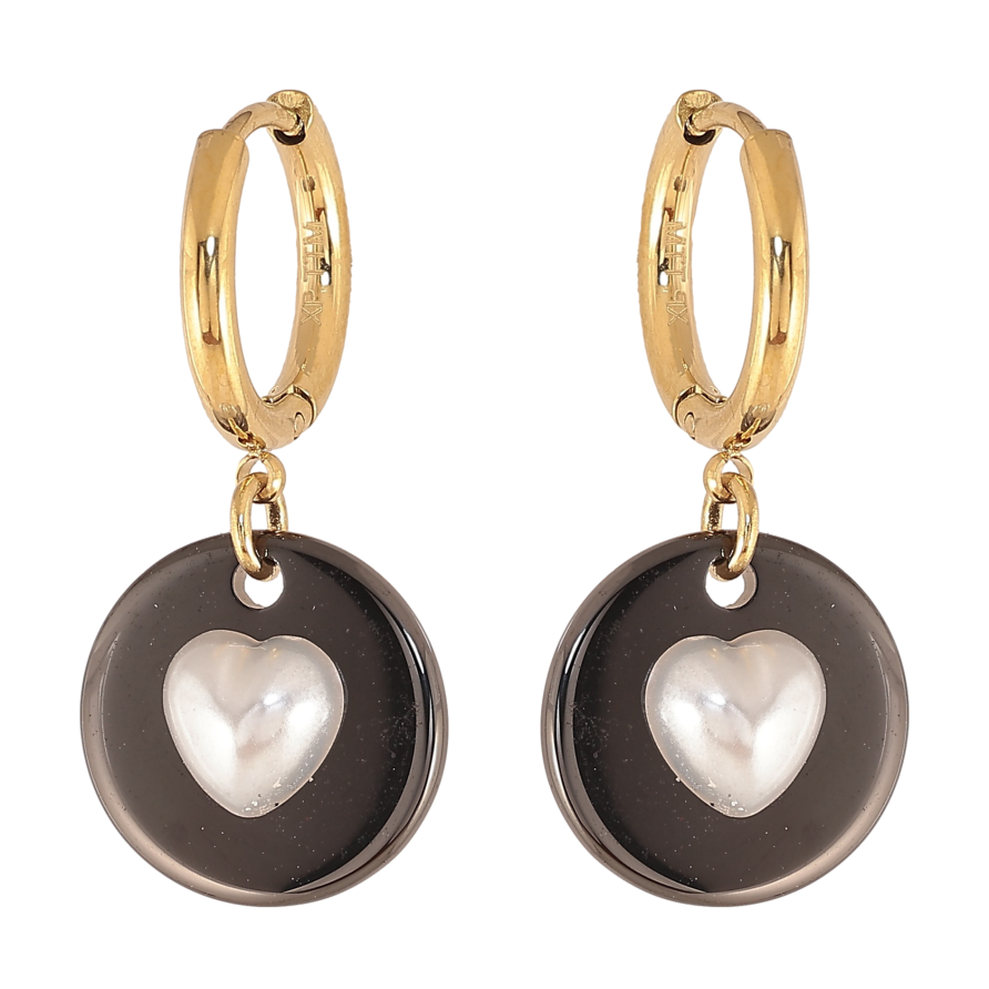 Сережки Xuping TTM Stainless Steel колір 14К підвіски на колечках "Кругі підвіски з перлинними серцями" фото №1 Сережки Xuping TTM Stainless Steel колір 14К підвіски на колечках "Кругі підвіски з перлинними серцями" фото №1