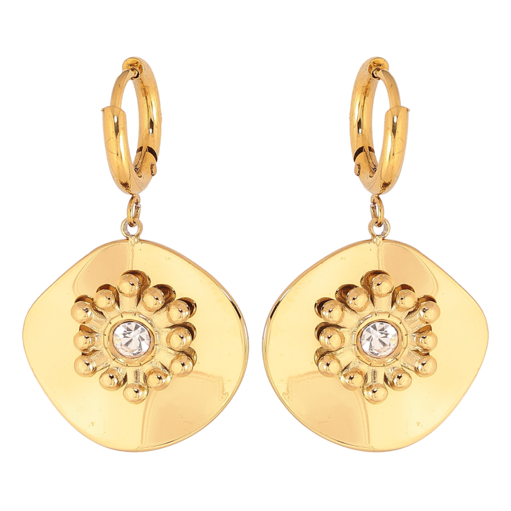 Сережки Xuping TTM Stainless Steel колір 14К підвіски на колечках "Візерунок з кристалами" фото №18