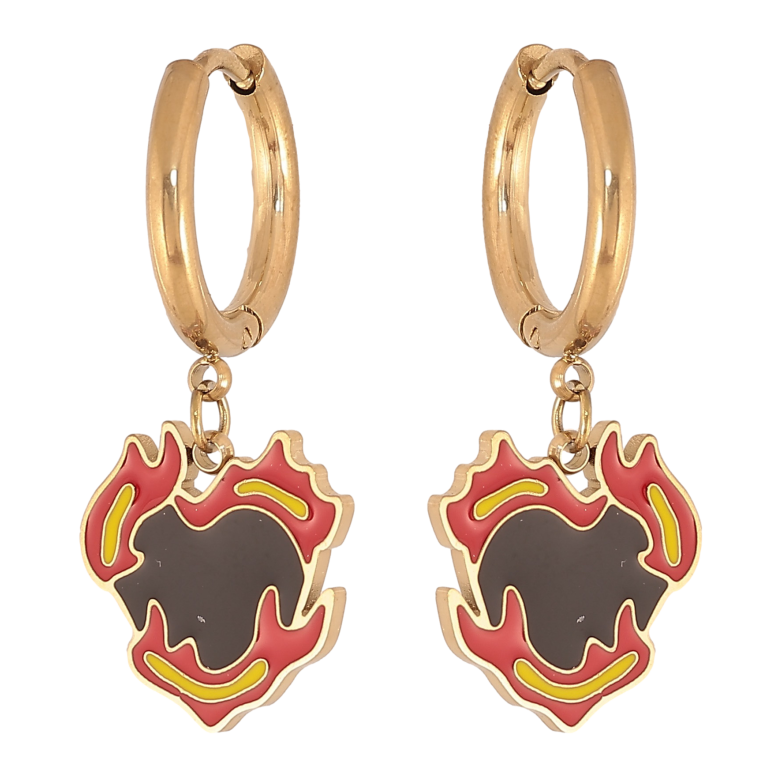 Сережки Xuping TTM Stainless Steel колір 14К підвіски на колечках "Полум'яне серце" фото №1 Сережки Xuping TTM Stainless Steel колір 14К підвіски на колечках "Полум'яне серце" фото №1