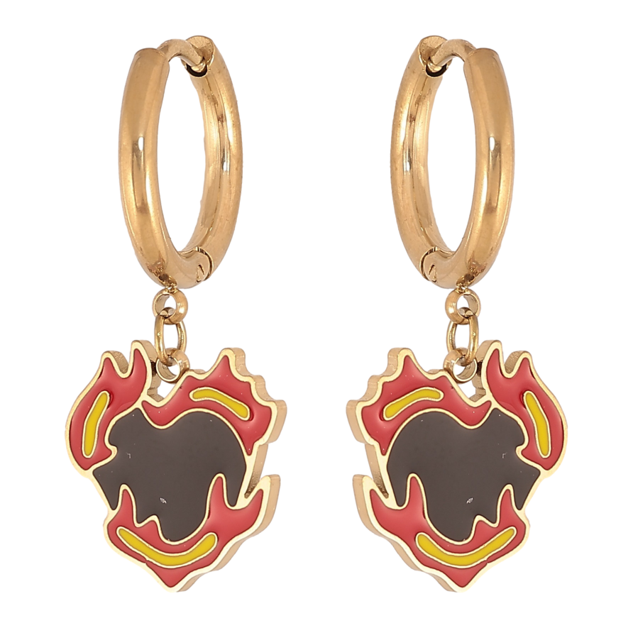 Сережки Xuping TTM Stainless Steel колір 14К підвіски на колечках "Полум'яне серце" фото №1 Сережки Xuping TTM Stainless Steel колір 14К підвіски на колечках "Полум'яне серце" фото №1