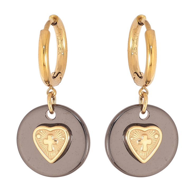 Сережки Xuping TTM Stainless Steel колір 14К підвіски на колечках "Підвіски з чорної кераміки з сердечками" фото №24