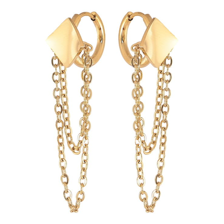 Сережки Xuping TTM Stainless Steel колір 14К підвіски на колечках "Ромби з ланцюжками" фото №7