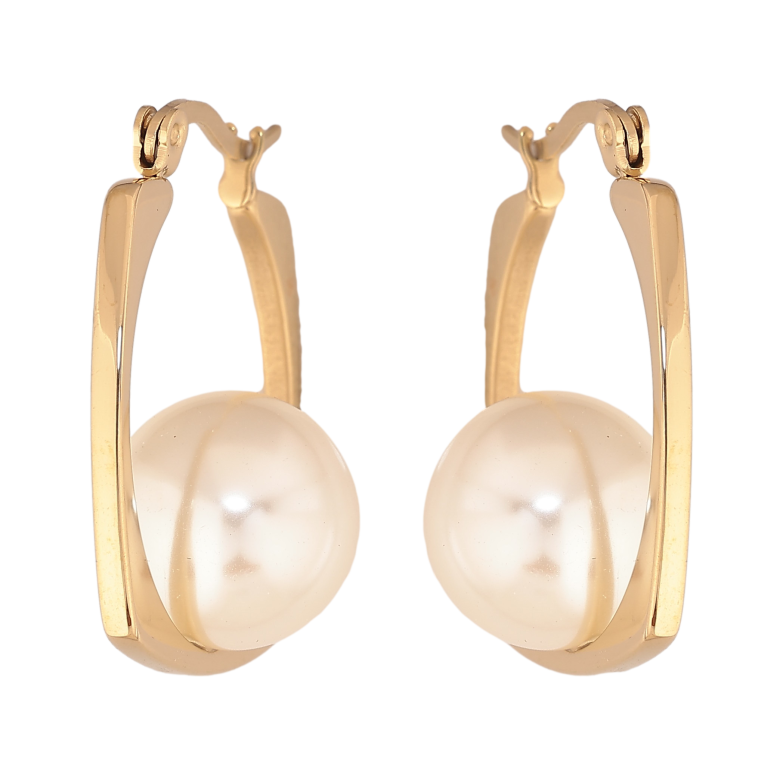 Сережки Xuping TTM Stainless Steel колір 14К замок-шпилька "Кільця з перлинами" 2.5х2.5см фото №1